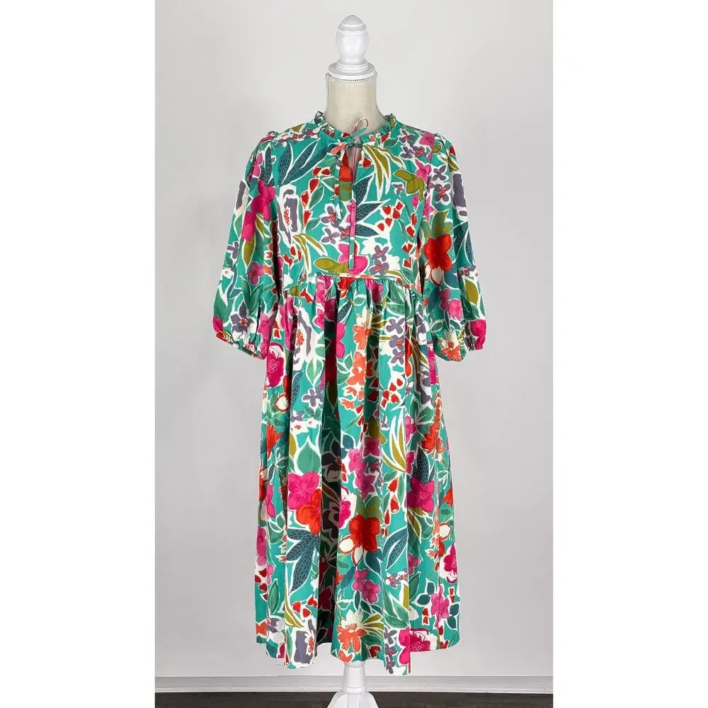 Shop The Mint Feels Right Green Floral Midi Dress Womens Size Medium New